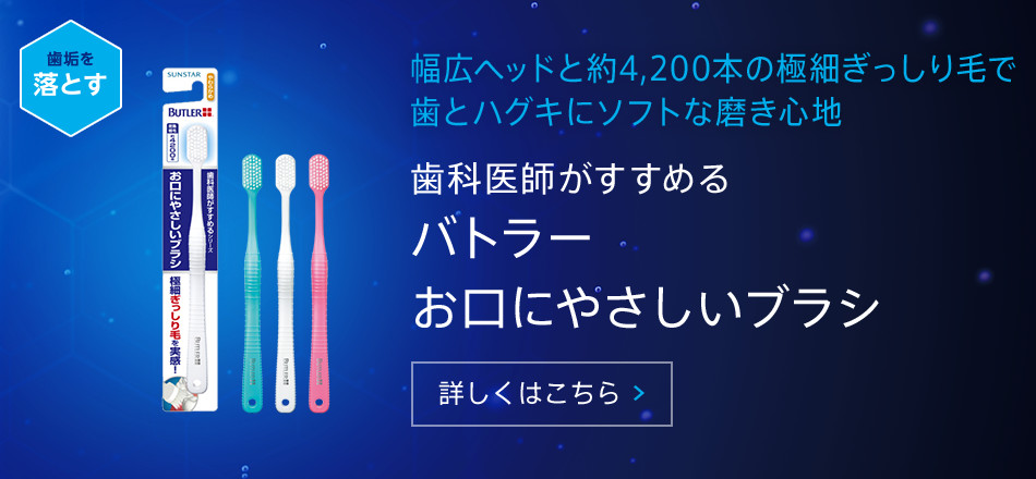 幅広ヘッドと約4,200本の極細ぎっしり毛で歯とハグキ(歯茎)にソフトな磨き心地 歯科医師がすすめる バトラー お口にやさしいブラシ